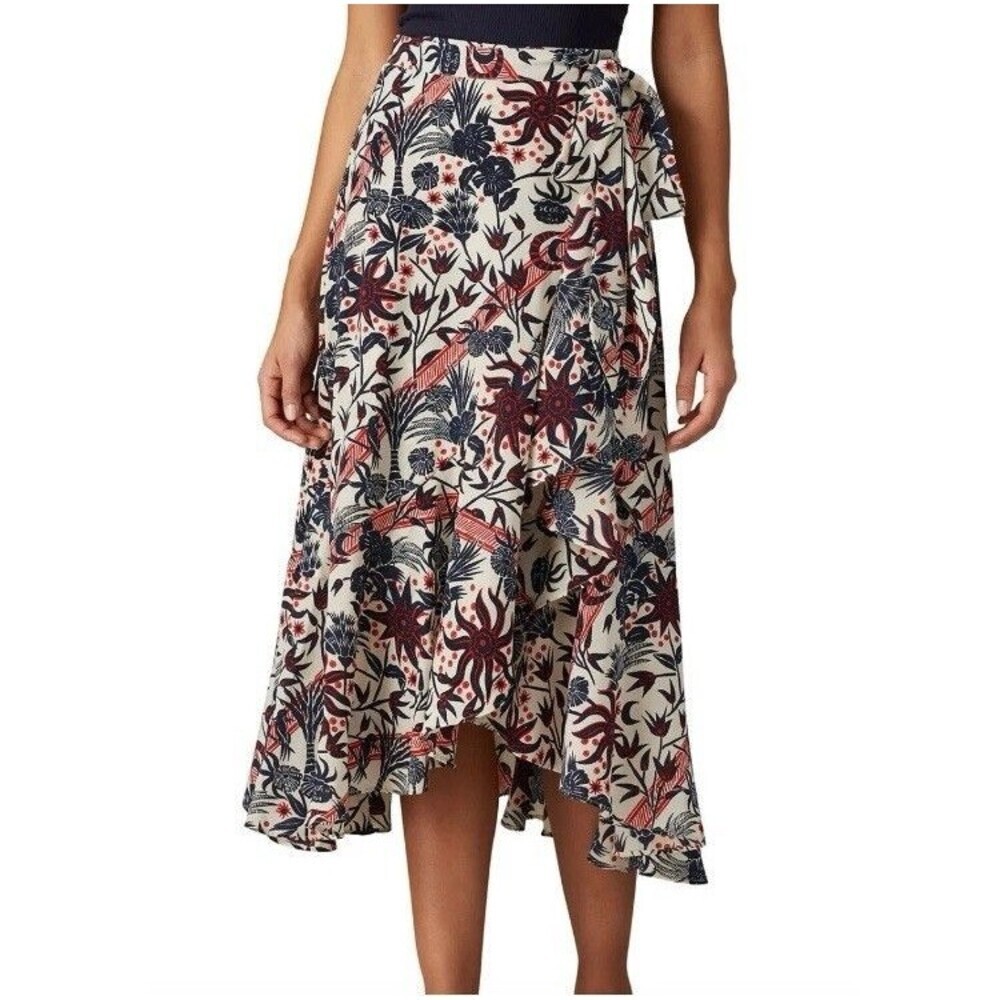 Scotch & Soda Skirt Womens X Small Blue Pink Midi Trumpet‎ Floral Wrap Ruffled